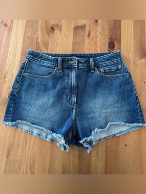 PINK Victoria's Secret Dark Blue High-Rise Frayed Denim Shorts